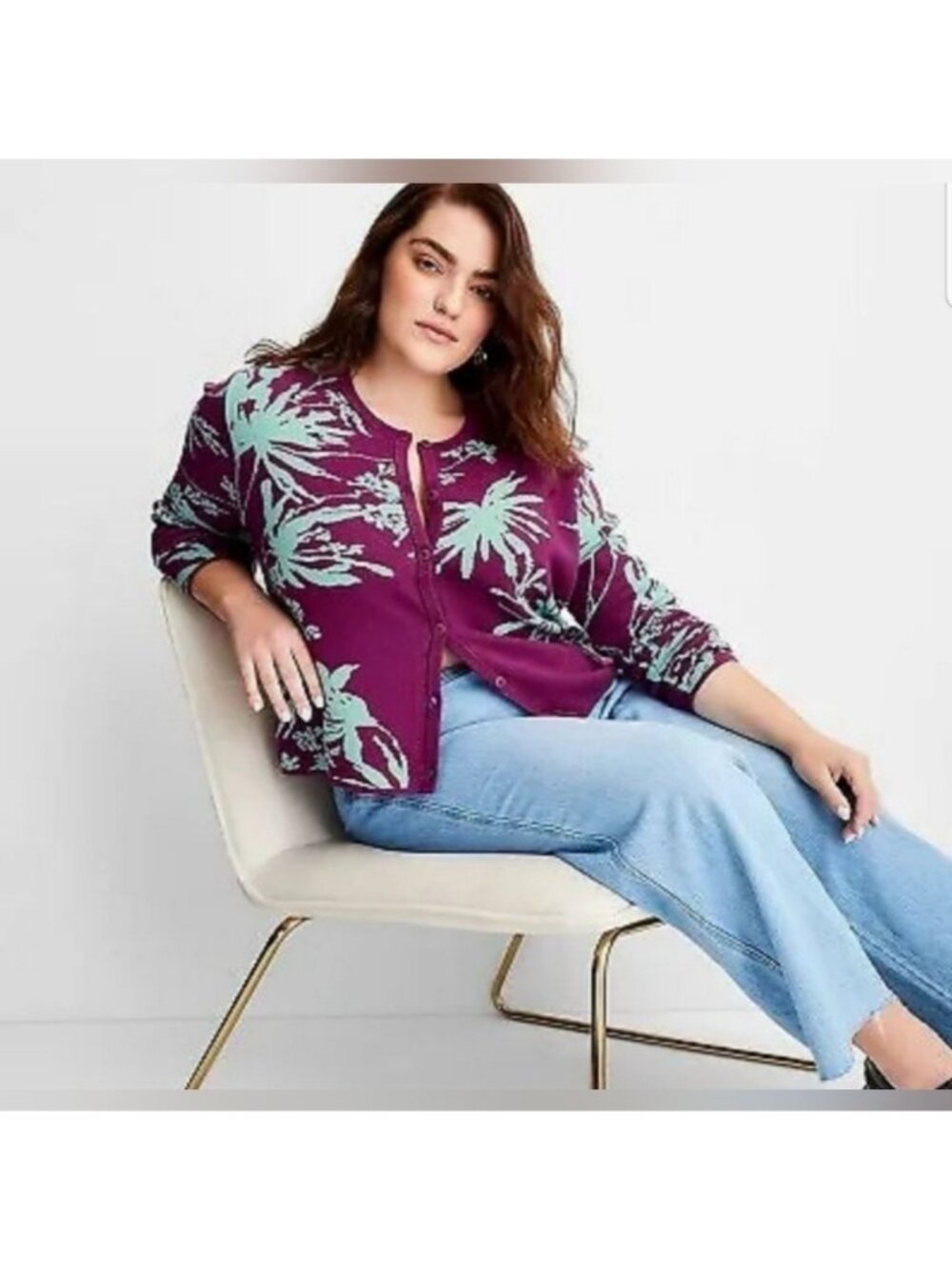 Future Collective Tropical Cropped Cardigan Purple Mint Green Womens M